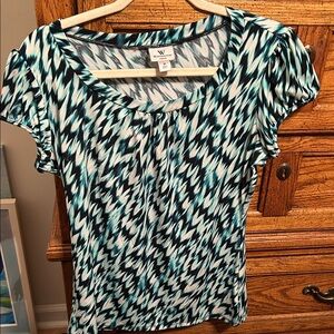 Worthington Black and Blue Zigzag Blouse
